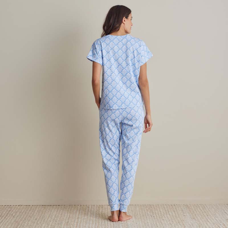 Printed Pima Cotton Women's Jogger Pants Pajama Set - Lisbon Blue, XXL