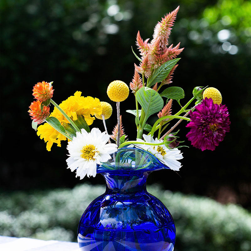 Hibiscus Glass Fluted Vases - Blue, Medium