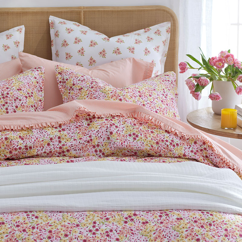 Sunshine & Blooms Classic Cool Cotton Percale Duvet Cover - Pinstripe Coral, Full/Queen