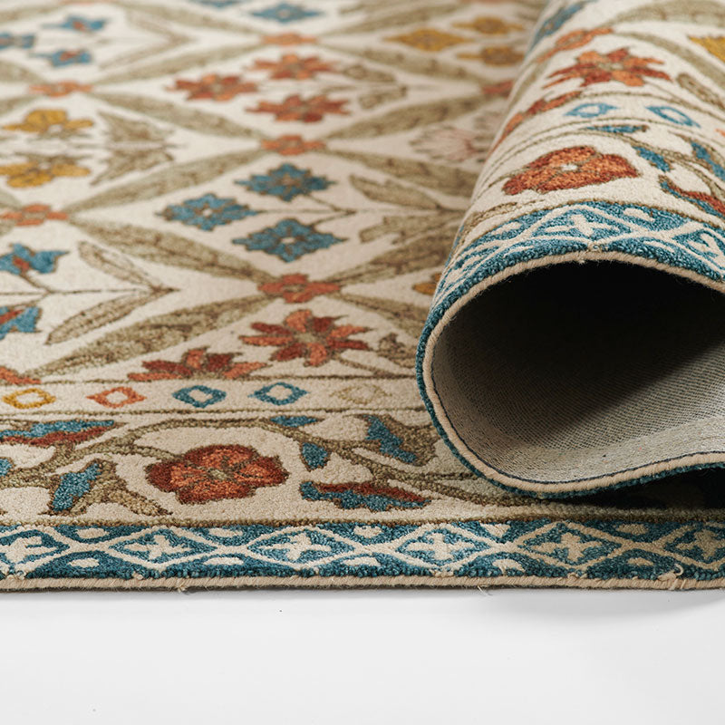 Floral Border Hand Tufted Wool Rug
