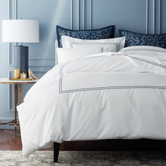 Dorset Stripe Luxe Smooth Egyptian Cotton Sateen Bed Sheet Set - Blue, Queen