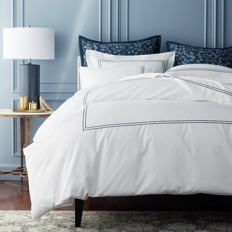 Dorset Stripe Luxe Smooth Egyptian Cotton Sateen Bed Sheet Set - White, Queen