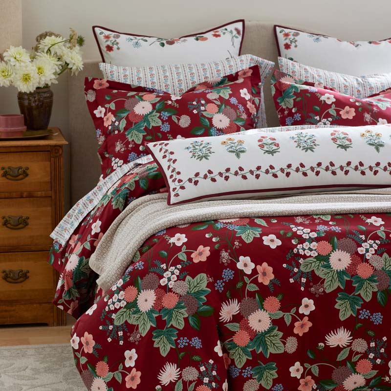 Dahlia Classic Cool Cotton Percale Duvet Cover - Dark Red, Twin/Twin XL