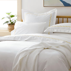 Scallop Embroidered Premium Cool Egyptian Percale Pillowcase Set - Yellow, Standard