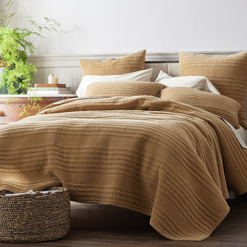 Line Stitch Velvet Quilted Sham - Gold, Euro