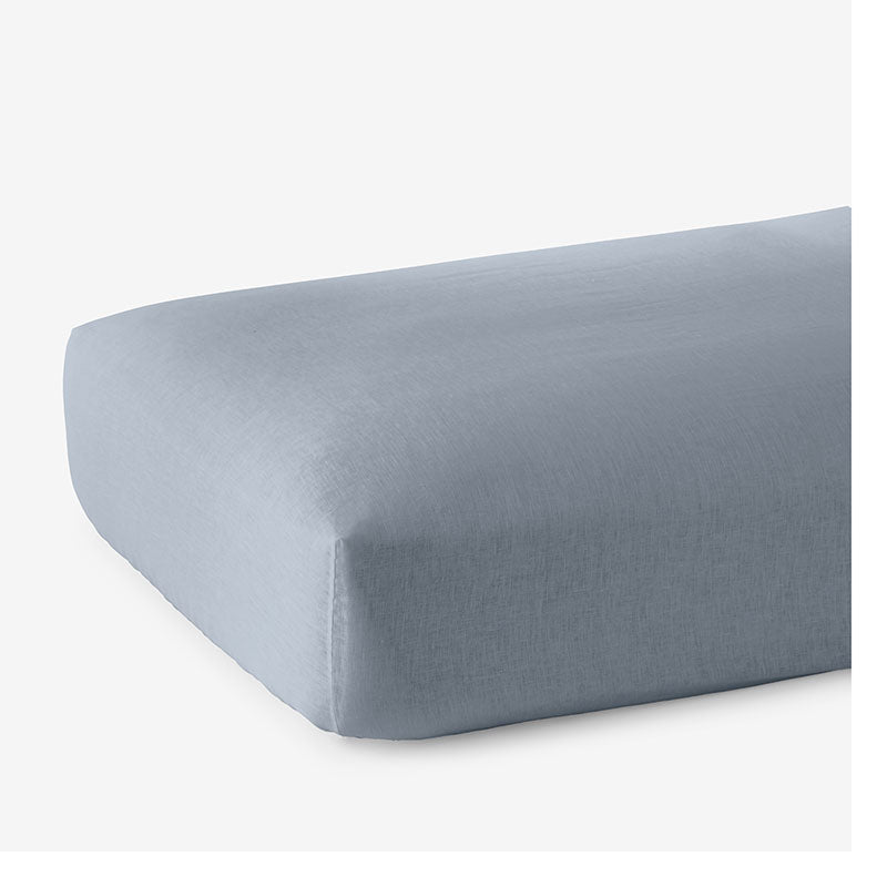Premium Breathable Washed Linen Solid Fitted Bed Sheet - Dusty Blue, King