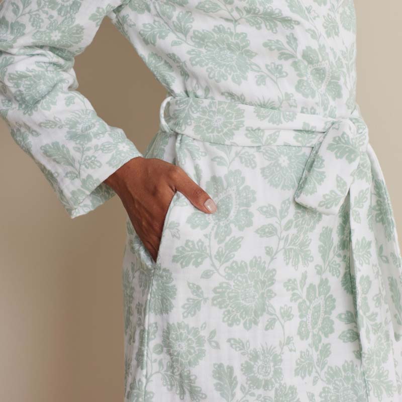 Textured Gauze Cotton Robe - Misty Meadows, M
