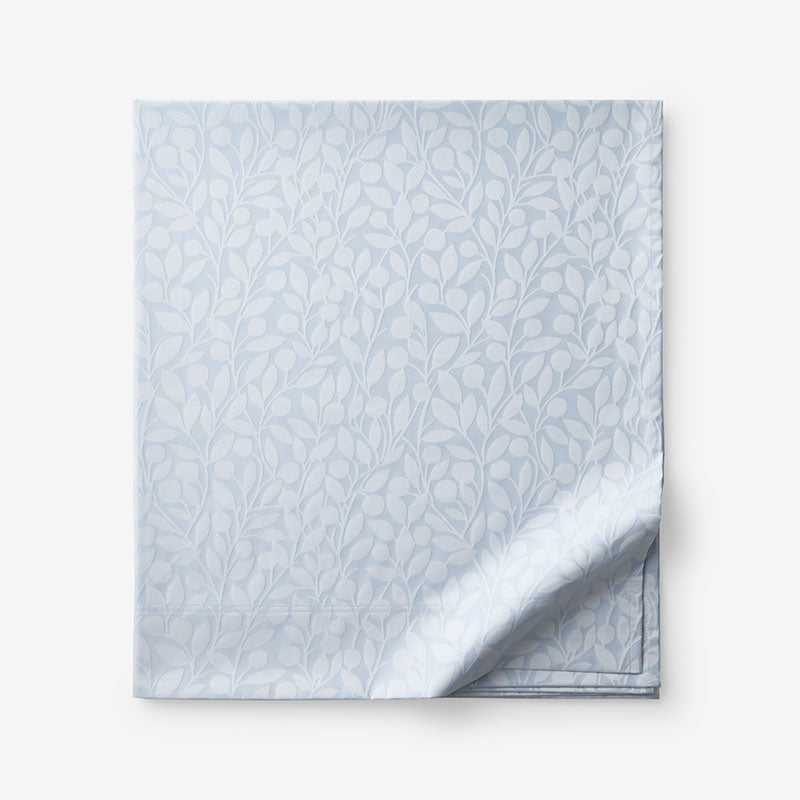 Jacquard Leaf Yarn-Dyed Premium Smooth Supima® Cotton Wrinkle-Free Sateen Flat Bed Sheet - Blue Shadow, Queen