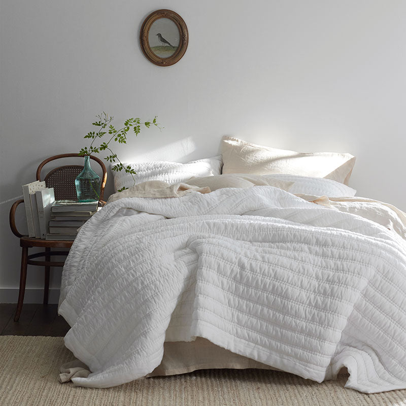 Premium Breathable Washed Linen Solid Quilt - White, Twin/Twin XL