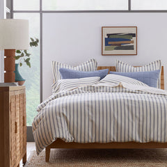 Tailored Stripes and Plaids Classic Cool Cotton Percale Bed Duvet Cover - Narrow Stripe Navy, Twin/Twin XL