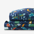 Planets and Rockets Classic Cool Organic Cotton Percale Bed Sheet Set - Navy Multi, Full