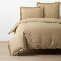 Solid Ruffle Garment Washed Cotton Percale Duvet Cover - Wheat, Twin/Twin XL