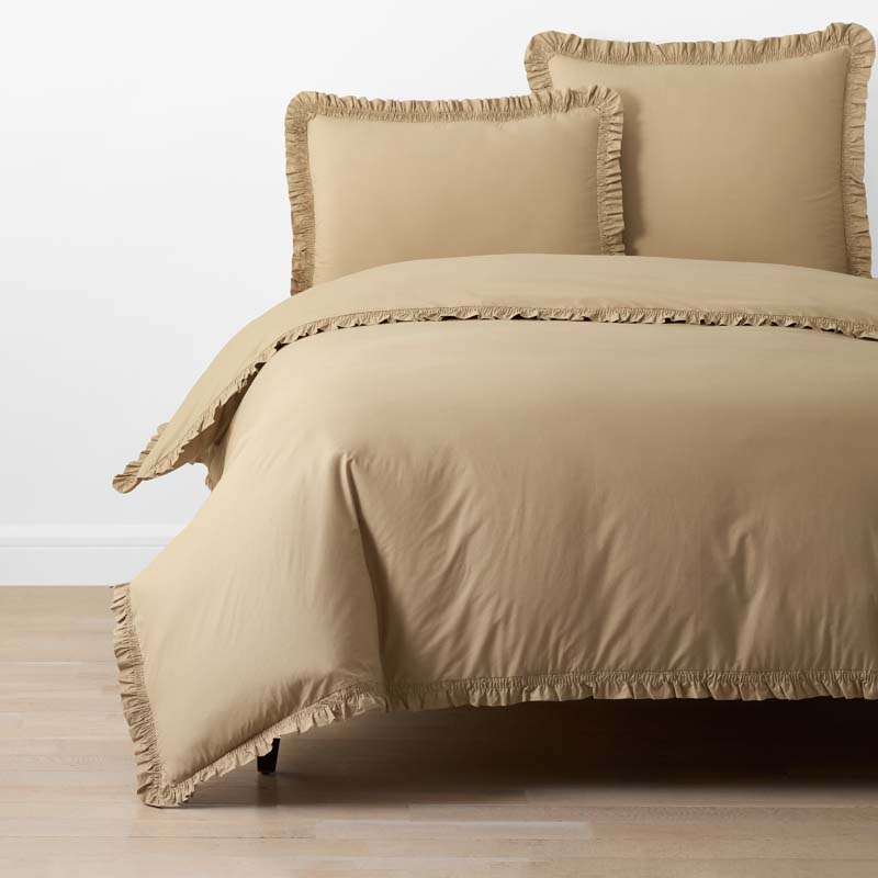 Solid Ruffle Garment Washed Cotton Percale Duvet Cover - Wheat, King/Cal. King