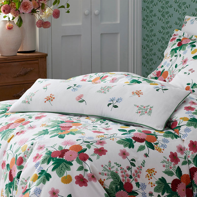 Dahlia Decorative Lumbar Pillow Cover - White Multi