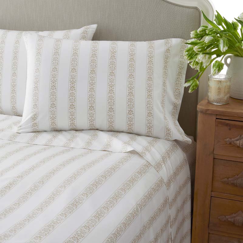 Estee Stripe Classic Smooth Sateen Pillowcase Set - Beige Tan, Standard