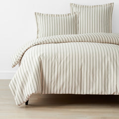 Tailored Stripes and Plaids Classic Cool Cotton Percale Bed Duvet Cover - Narrow Stripe Moss Green, Twin/Twin XL
