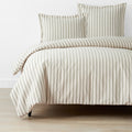 Tailored Stripes and Plaids Classic Cool Cotton Percale Bed Duvet Cover - Narrow Stripe Moss Green, King/Cal. King