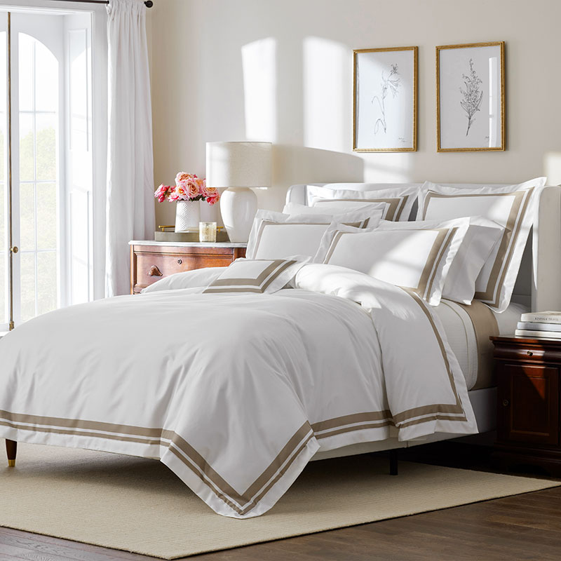 Double Border Premium Smooth Supima® Cotton Wrinkle-Free Sateen Duvet Cover - Light Birch, Full