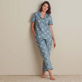 Printed Poplin Women's Short Sleeve Button-Down Pajama Set - Floral Spray, XS