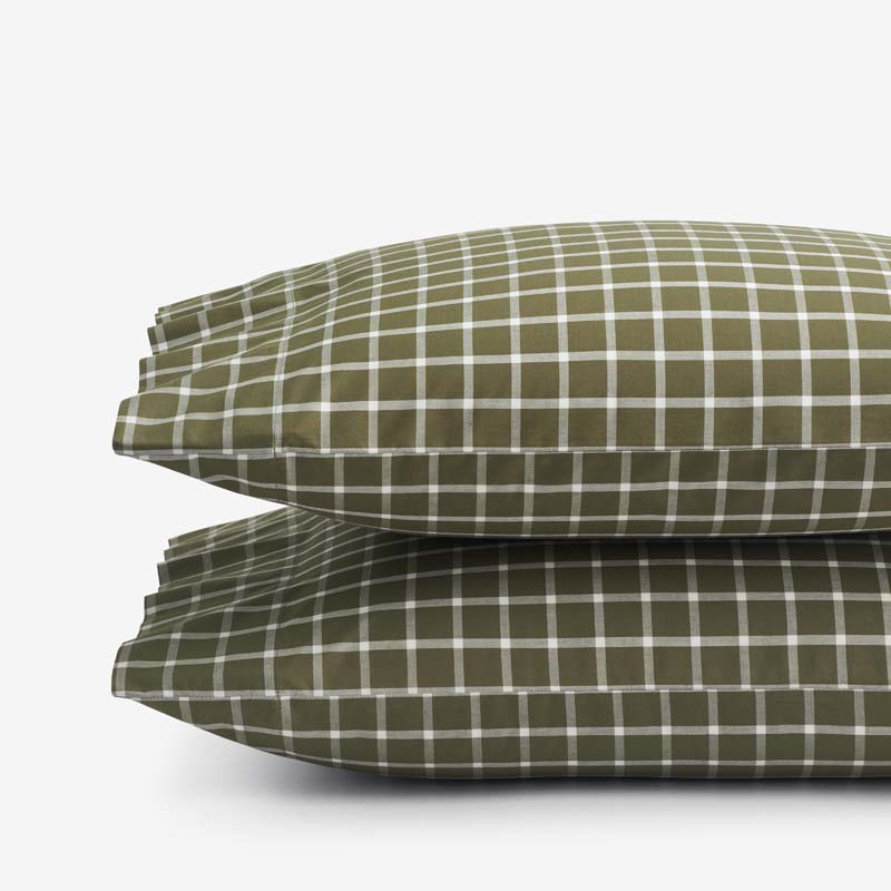 Classic Stripes and Plaids Cool Yarn-Dyed Cotton Percale Pillowcase Set - Windowpane Green, King