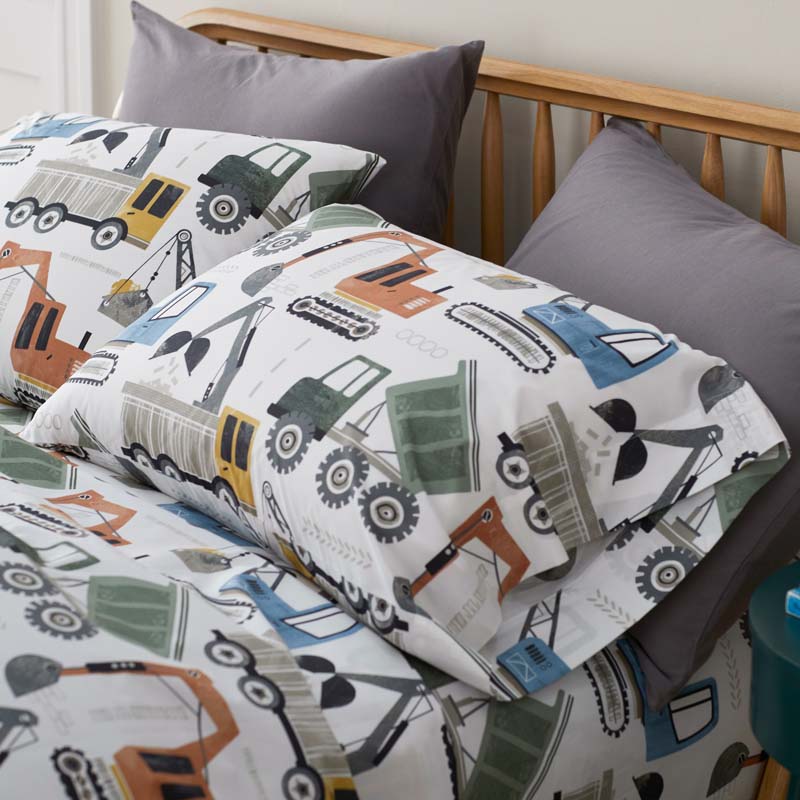 Construction Builders Classic Cool Organic Cotton Percale Comforter Set - White Multi, Twin/Twin XL