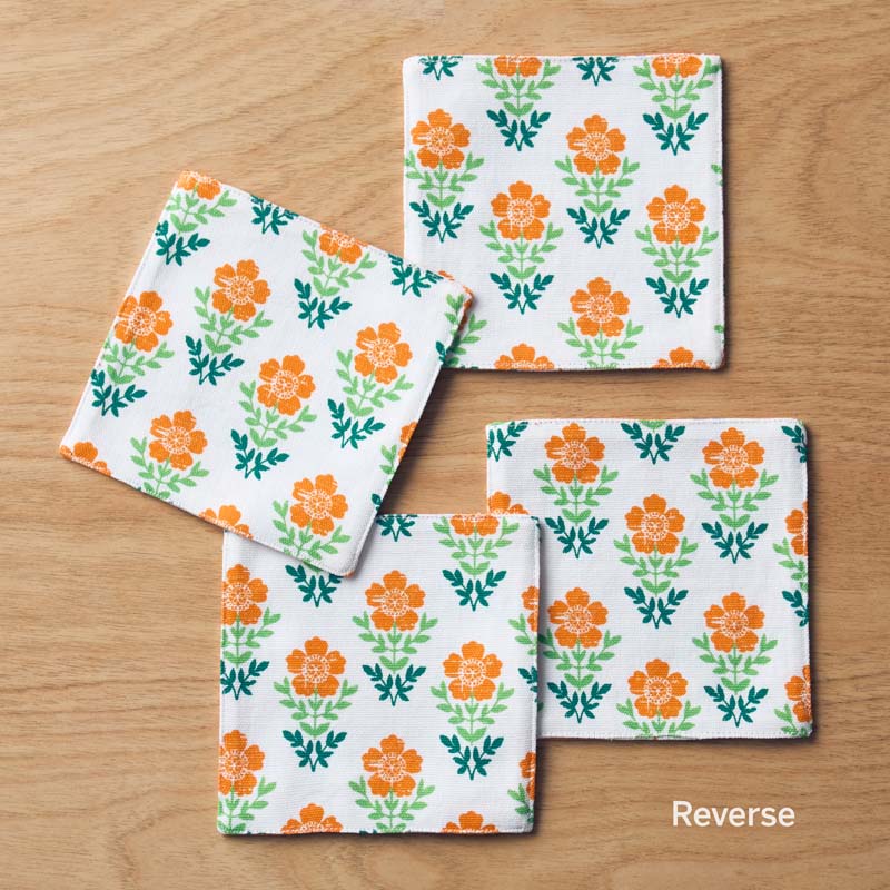 Floral Plaid Reversible Cocktail Napkins, Set of 4 - Green