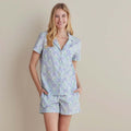 Printed Poplin Women's Shorts Set - Blue Palm, M
