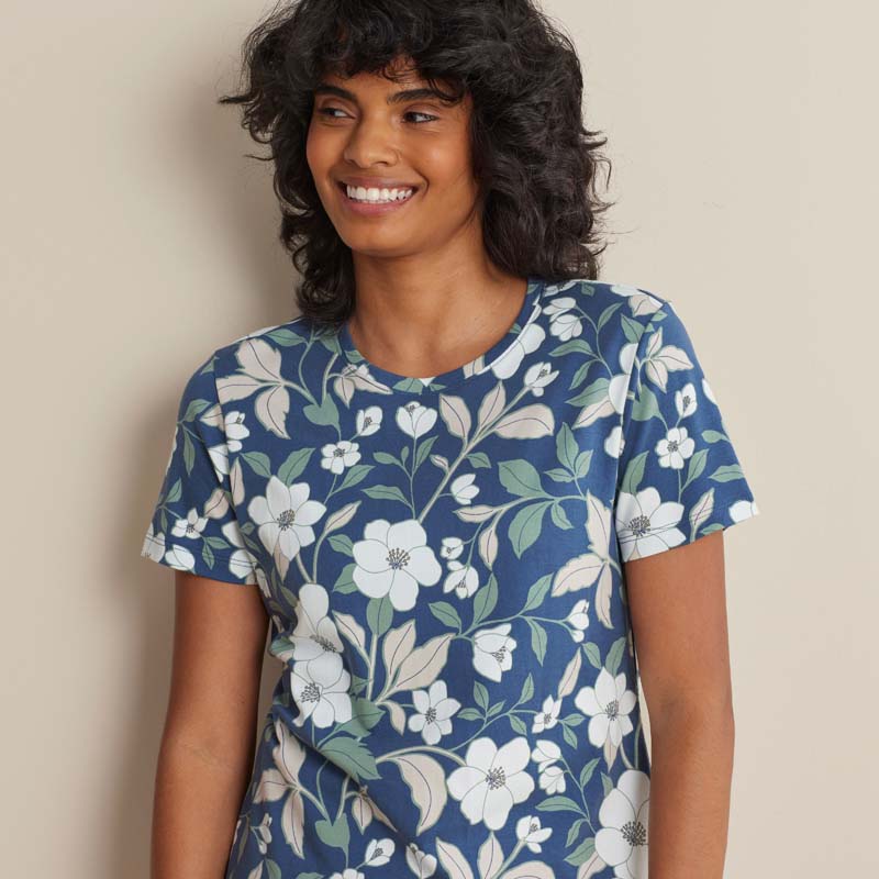 Printed Pima Cotton Women's Shorts Set - Twilight Blossom, XS