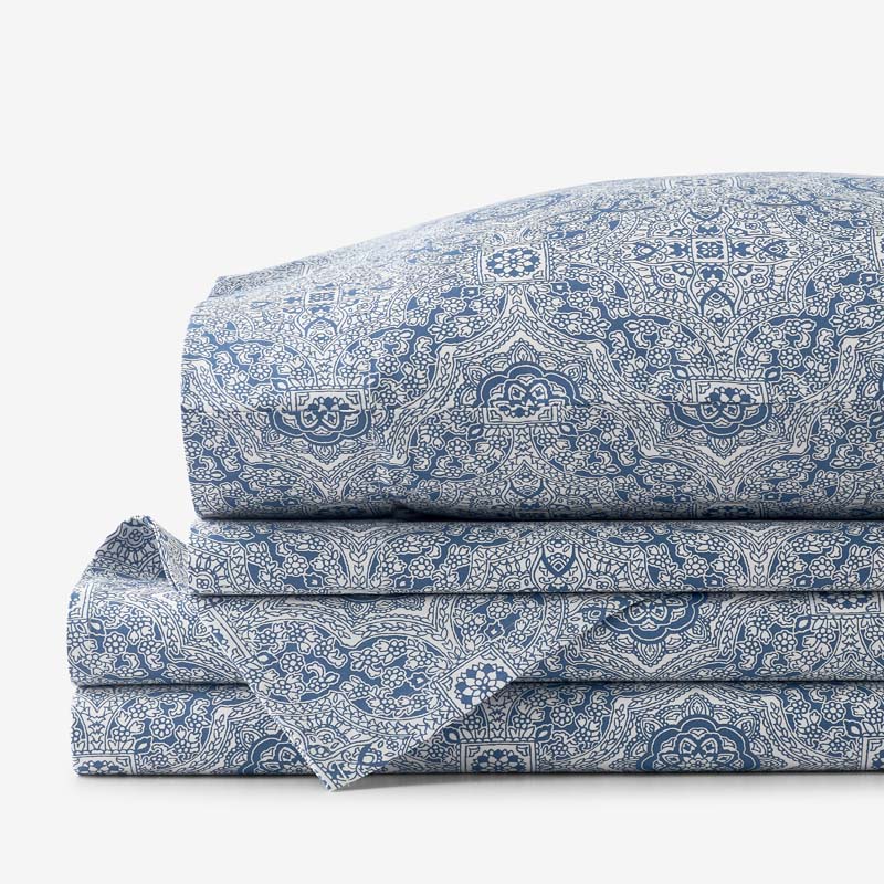 Floral Tapestry Premium Smooth Sateen Bed Sheet Set - Blue, Full
