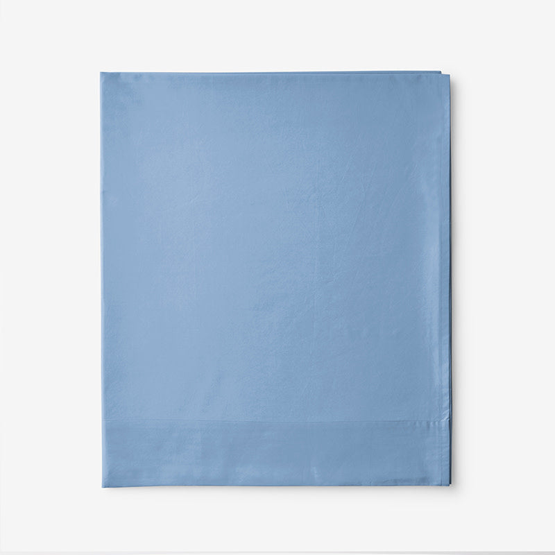 Classic Cool Cotton Percale Flat Bed Sheet - Porcelain Blue, Oversized Queen