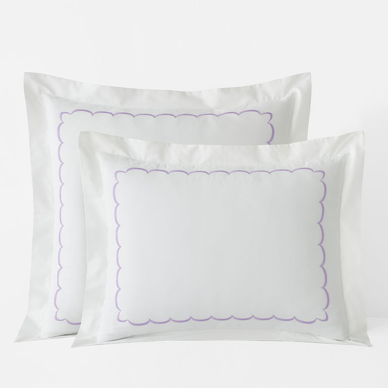 Embroidered Scallop Classic Cool Cotton Percale Sham - Lavender, King
