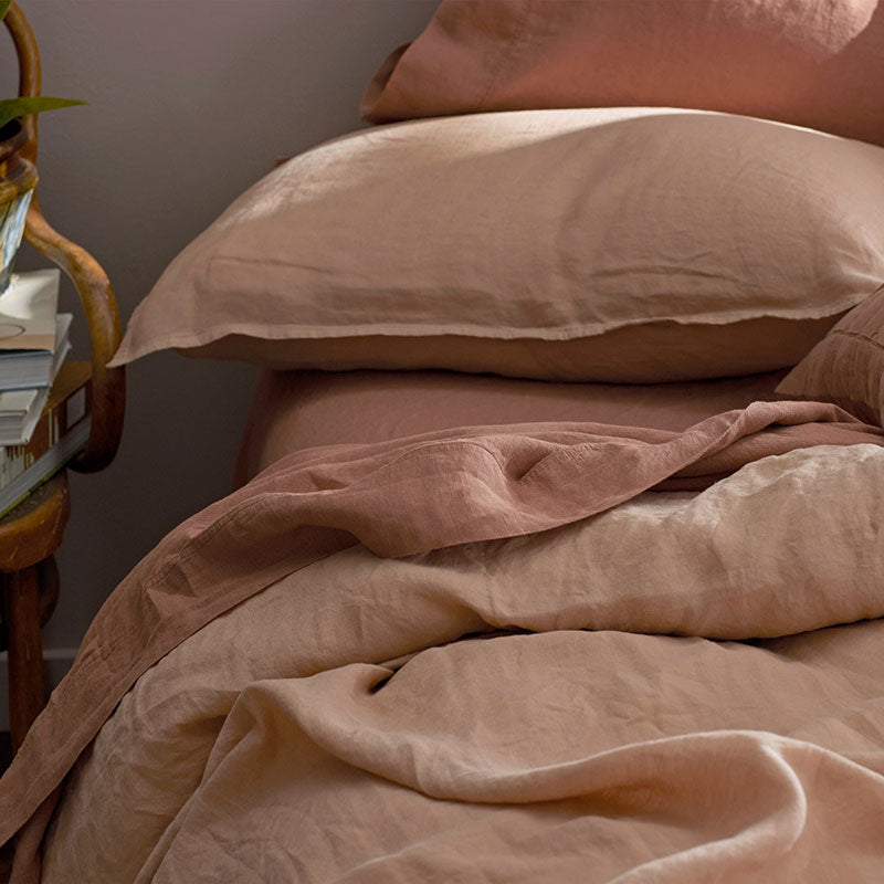 Premium Breathable Washed Linen Solid Bed Sheet Set - Light Clay, Twin