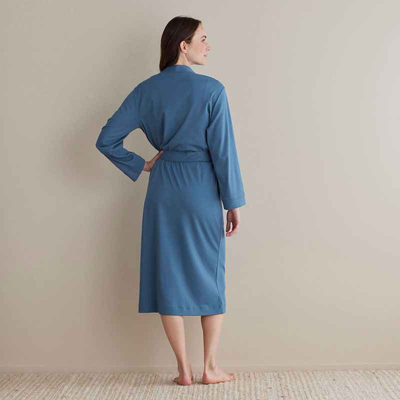 Pima Cotton Kimono Robe - Blue Denim, XS