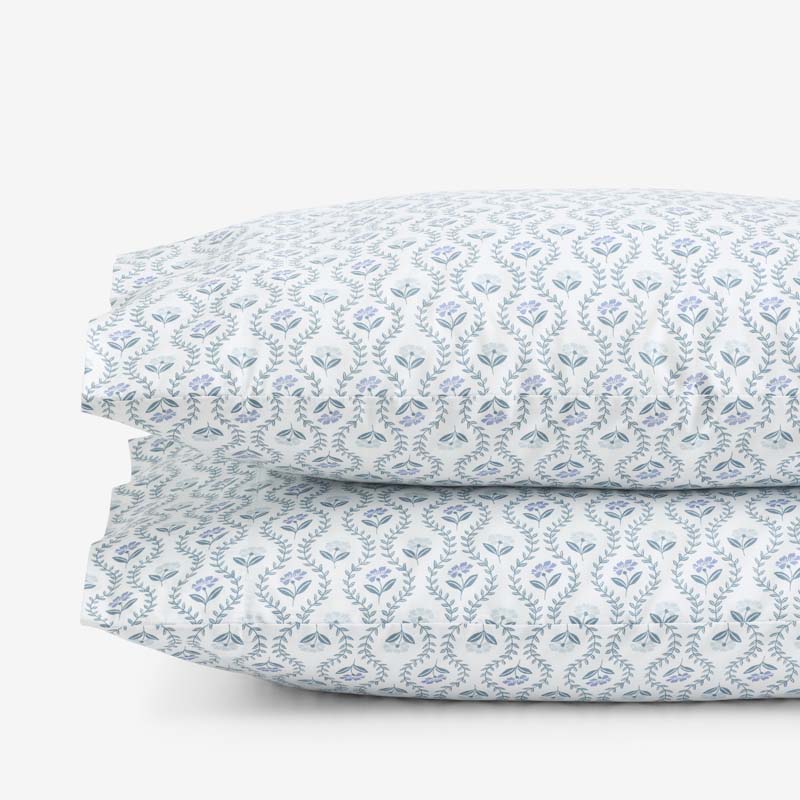 Tira Floral Classic Cool Cotton Percale Pillowcase Set - Flower Blue, Standard