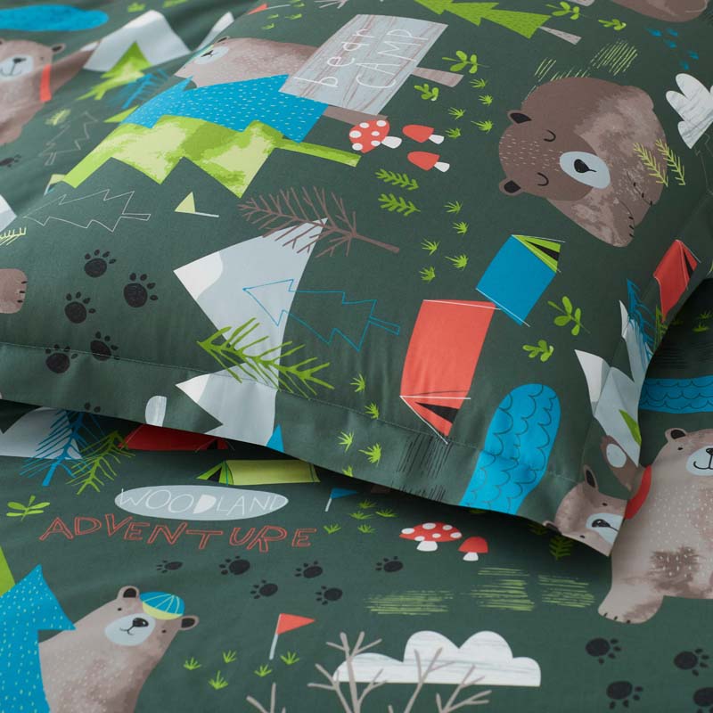 Bear Camp Classic Cool Organic Cotton Percale Bed Sheet Set - Green Multi, Full