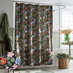 Strawberry Fields Classic Cool Cotton Percale Shower Curtain - Black Multi