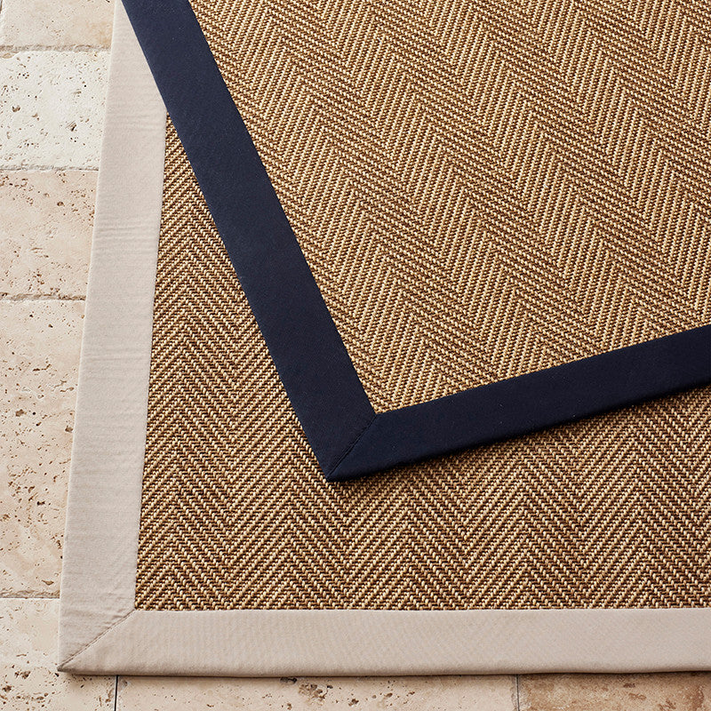 Sunbrella Herringbone Bordered Indoor/Outdoor Rug - Black, 7' 9" x 10'