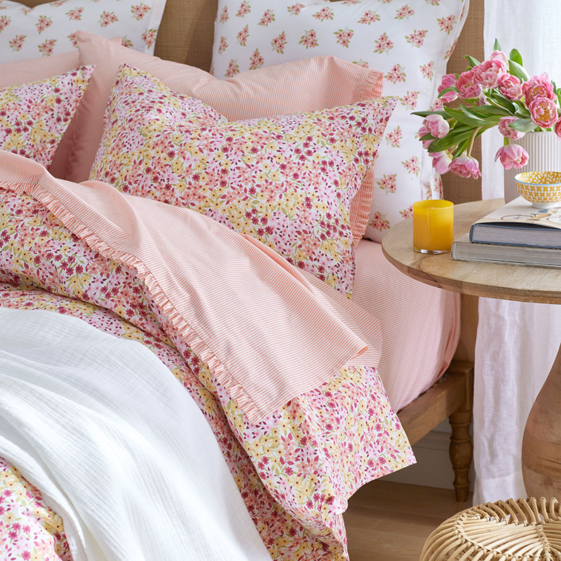 Sunshine & Blooms Classic Cool Cotton Percale Duvet Cover - Pinstripe Coral, Full/Queen