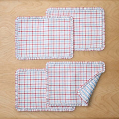 Flowers & Plaid Yarn-Dyed Reversible Placemats, Set of 4  - Graph Plaid Red