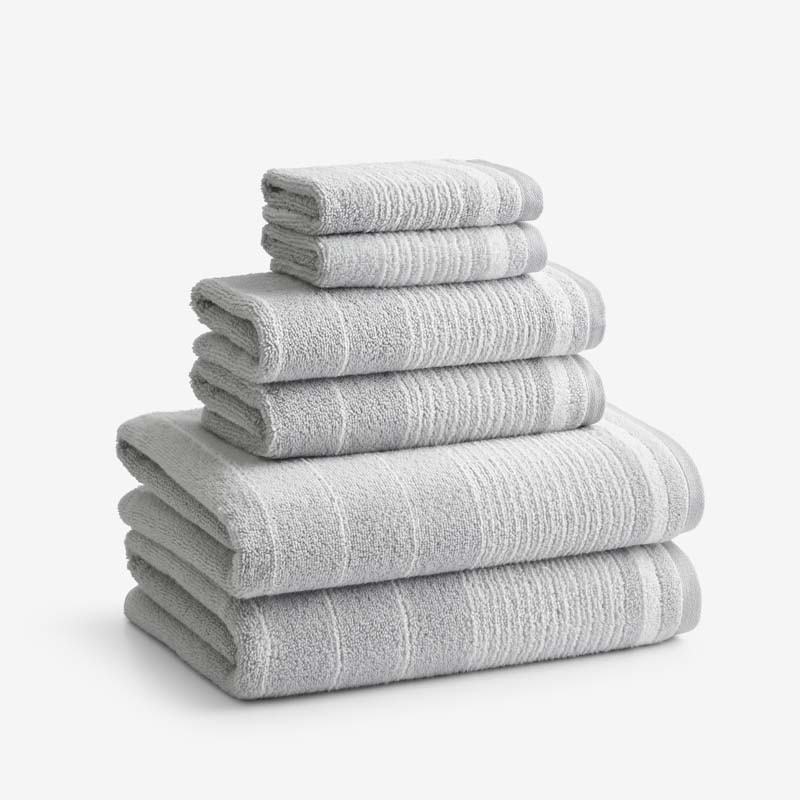 Plush Spa Stripe 6-Piece Bath Set - Light Gray