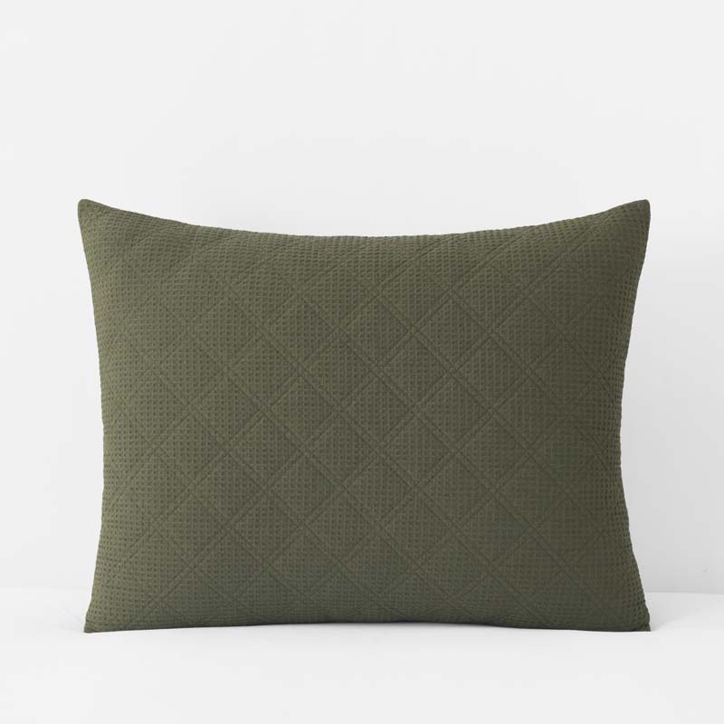 Waffle Quilted Sham - Olive, King