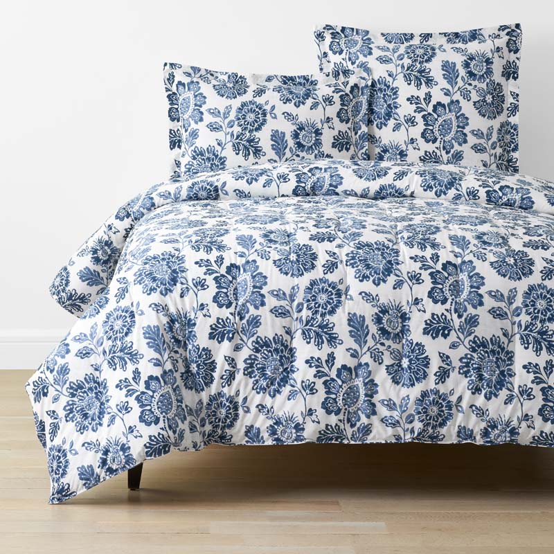 Floral Indigo Garden Classic Cool Cotton Percale Comforter - Blue, Full/Queen