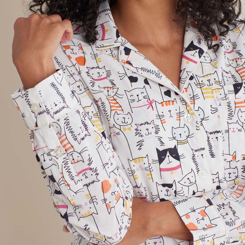 Printed Poplin Women's Nightshirt - Kittie Party, XL