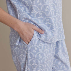 Printed Peruvian Cotton Women's Jogger Pants Pajama Set - Bergen Blue, M