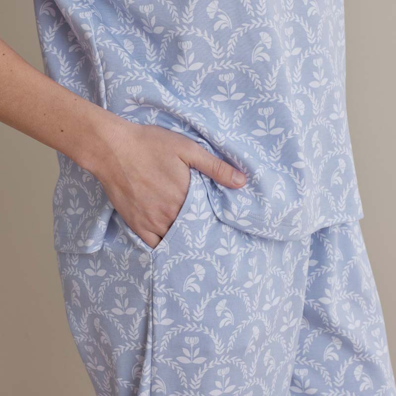 Printed Peruvian Cotton Women's Jogger Pants Pajama Set - Bergen Blue, XXL