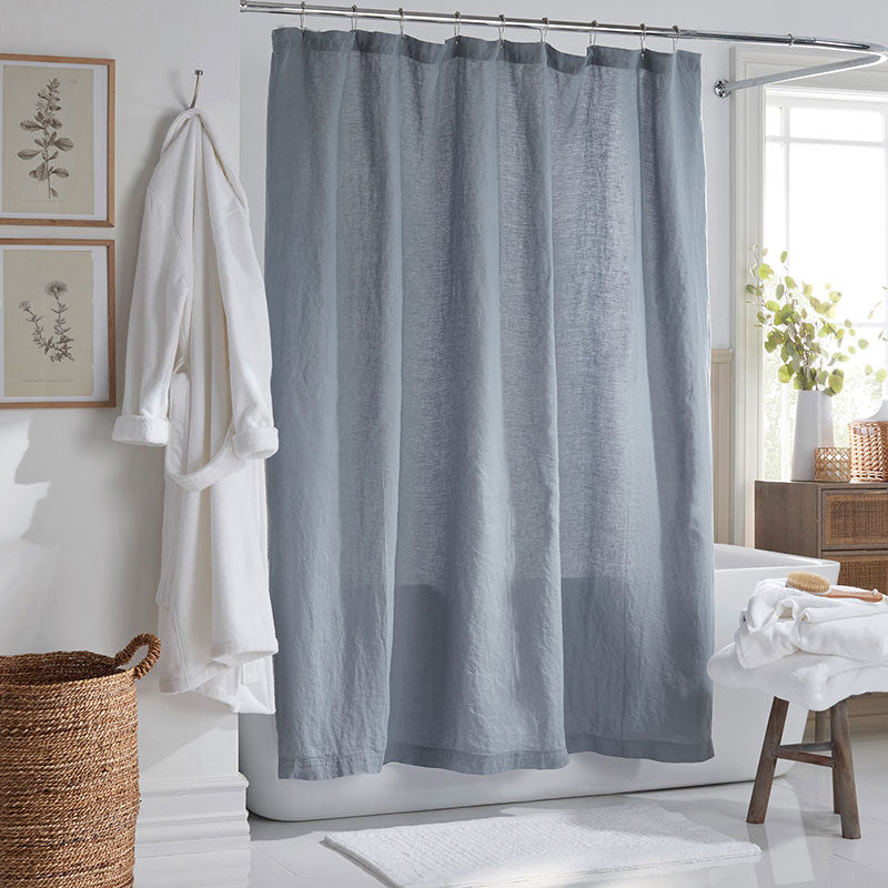 Premium Breathable Washed Linen Solid Shower Curtain - Dusty Blue