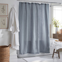 Premium Breathable Washed Linen Solid Shower Curtain - Dusty Blue