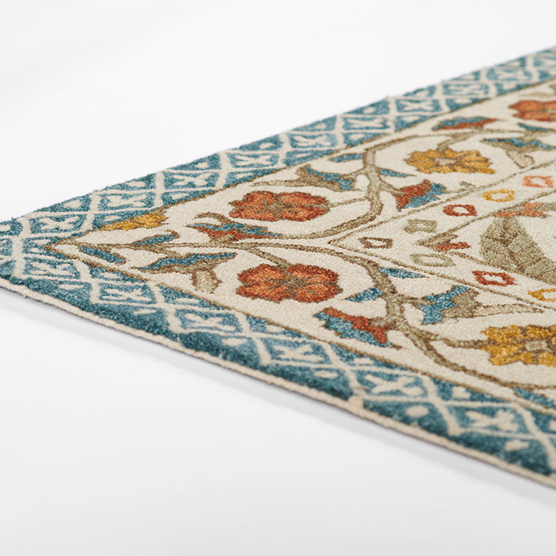 Floral Border Hand Tufted Wool Rug