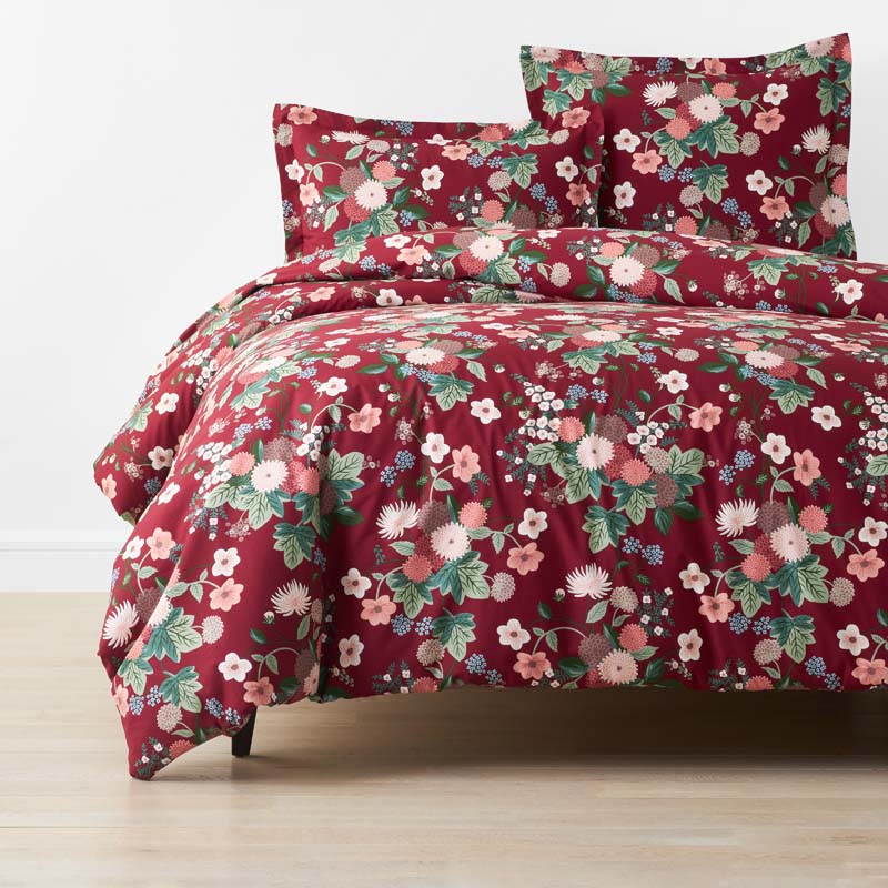 Dahlia Classic Cool Cotton Percale Duvet Cover - Dark Red, Full