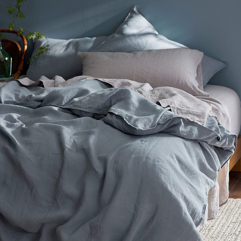 Premium Breathable Washed Linen Solid Duvet Cover - Dusty Blue, King/Cal King